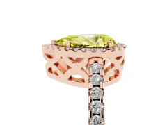 Fancy Yellow Pear Cut Diamond Halo Ring Set in Rose gold with Pavé Shoulders and Halo-Framed Center