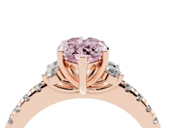 Fancy Pink Marquise Cut Diamond Three-Stone Pavé Ring Set in Rose gold with Prong Setting