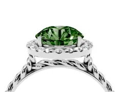 Fancy Green Round Cut Diamond Halo Ring Set in Platinum with Plain Twisted Band