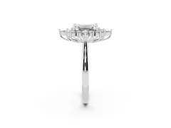 Emerald Cut Diamond Cluster Halo Ring Set in White gold with Marquise and Round Accents