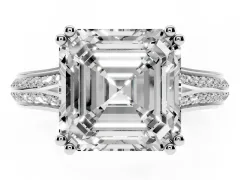 Asscher Cut Diamond Split Shank Pavé Engagement Ring Set in Platinum with Prong-Set Center Stone
