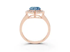 Fancy Blue Heart Cut Diamond Halo Cluster Engagement Ring Set in Rose gold with Solitaire Band and Prong Setting