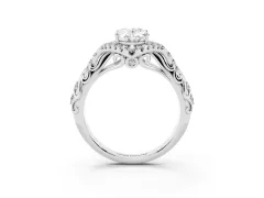 Oval Cut Diamond Solitaire Ring Set in Platinum with Hidden Halo and Pavé Band