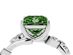 Fancy Green Princess Cut Diamond Solitaire Ring Set in Silver with Twisted Marquise Accent Band