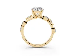 Round Cut Diamond Solitaire Ring Set in Yellow gold with Twisted Marquise Accent Band