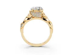 Heart Cut Diamond Leaf-Inspired Engagement Ring Set in Yellow gold with Round Accents