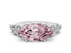 Fancy Pink Marquise Cut Diamond Ring Set in White gold with Scattered Round Accents