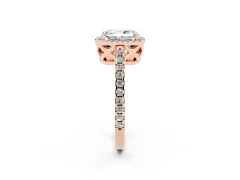 Radiant Cut Diamond Halo Ring Set in Rose gold with Pavé Shoulders and Halo-Framed Center
