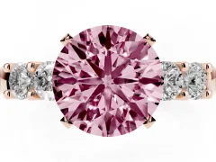 Fancy Pink Round Cut Diamond Five-Stone Prong Set Engagement Ring Set in Rose gold with Channel Band