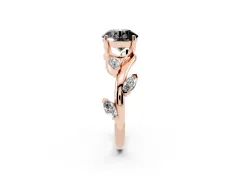 Fancy Black Round Cut Diamond Solitaire Ring Set in Rose gold with Twisted Marquise Accent Band