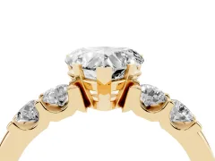 Heart Cut Diamond Five-Stone Prong Set Engagement Ring Set in Yellow gold with Channel Band