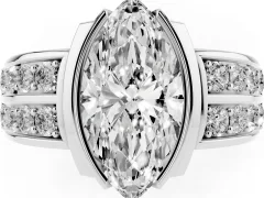 Marquise Cut Diamond Wide Channel Set Band Ring Set in White gold with Bezel Setting