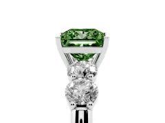 Fancy Green Princess Cut Diamond Five-Stone Prong Set Ring Set in Silver with Classic Band