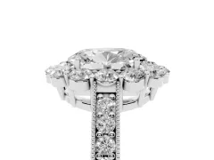 Oval Cut Diamond Halo Pavé Engagement Ring Set in Silver with Milgrain Detailing