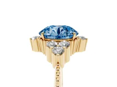 Fancy Blue Round Cut Diamond Cluster Ring Set in Yellow gold with Beaded Band