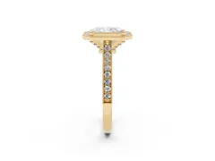 Radiant Cut Diamond Halo Milgrain Pavé Band Ring Set in Yellow gold with Prong Setting