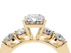 Radiant Cut Diamond Five-Stone Prong Set Ring Set in Yellow gold with Classic Band
