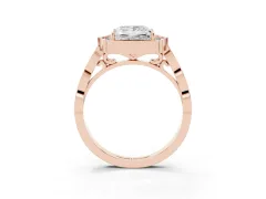 Princess Cut Diamond Halo Engagement Ring Set in Rose gold with Milgrain Band and Prong Setting