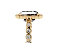 Fancy Black Radiant Cut Diamond Halo Ring Set in Yellow gold with Pavé Milgrain Band
