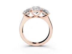 Cushion Cut Diamond Three-Stone Ring Set in Rose gold with Plain Polished Band