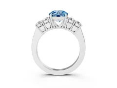 Fancy Blue Round Cut Diamond Five-Stone Prong Set Band Ring Set in White gold with Polished Band