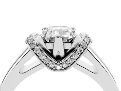 Emerald Cut Diamond Pavé Band Solitaire Ring Set in White gold with Prong Setting