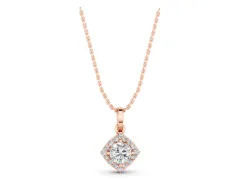 Round Halo Diamond Pendant Set in Rose gold with Classic Four-Prong Center