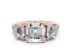 Asscher Cut Diamond Three-Stone Ring Set in Rose gold with Pavé Band
