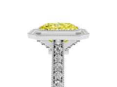 Fancy Yellow Radiant Cut Diamond Halo Milgrain Pavé Band Ring Set in Silver with Prong Setting