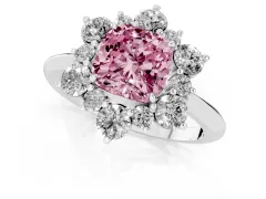 Fancy Pink Cushion Cut Diamond Cluster Halo Ring Set in White gold with Solitaire Band and Prong Setting