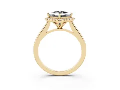 Fancy Black Princess Cut Diamond Halo Engagement Ring Set in Yellow gold with Pavé Band and Rising Shoulders
