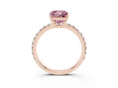 Fancy Pink Princess Cut Diamond Pavé Solitaire Engagement Ring Set in Rose gold with Prong Setting