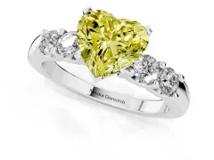 Fancy Yellow Heart Cut Diamond Five-Stone Prong Set Engagement Ring Set in White gold with Channel Band