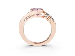 Fancy Pink Heart Cut Diamond Bezel Bypass Ring Set in Rose gold with Round Accents