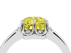 Fancy Yellow Cushion Cut Diamond Round Cluster Halo Ring Set in Silver with Solitaire Band and Prong Setting