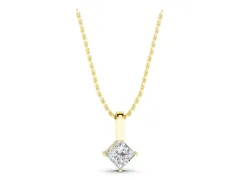 Princess Cut Diamond Pendant Set in Yellow gold with Square Bezel Frame