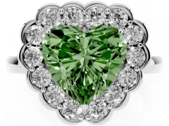 Fancy Green Heart Cut Diamond Halo Cluster Engagement Ring Set in Platinum with Solitaire Band and Prong Setting