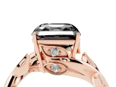 Fancy Black Asscher Cut Diamond Solitaire Twist Engagement Ring Set in Rose gold with Pavé Leaf Accents