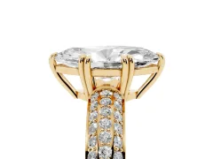 Marquise Cut Diamond Solitaire Ring Set in Yellow gold with Multi-Row Round Pavé Band and Prong Setting