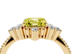 Fancy Yellow Asscher Cut Diamond Cluster Ring Set in Yellow gold with Beaded Band
