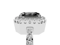 Fancy Black Emerald Cut Diamond Halo Ring Set in Platinum with Pavé Shank and Prong Setting