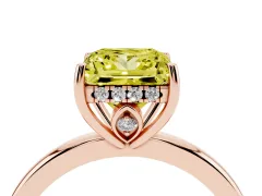 Fancy Yellow Princess Cut Diamond Solitaire Ring Set in Rose gold with Plain Band and Prong Setting