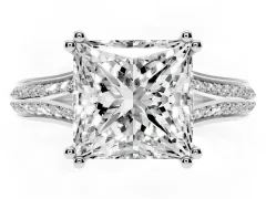 Princess Cut Diamond Split Shank Pavé Engagement Ring Set in Platinum with Prong-Set Center Stone