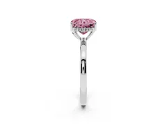 Fancy Pink Radiant Cut Diamond Solitaire Ring Set in Silver with Plain Band and Prong Setting