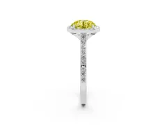 Fancy Yellow Round Cut Diamond Halo Engagement Ring Set in Silver with Round Pavé Shoulders and Heart Gallery