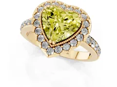 Fancy Yellow Heart Cut Diamond Halo Ring Set in Yellow gold with Pavé Shank and Prong Setting