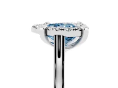 Fancy Blue Heart Cut Diamond Cluster Halo Solitaire Ring Set in Silver with Prong Setting