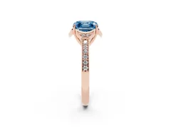 Fancy Blue Asscher Cut Diamond Halo Ring Set in Rose gold with Channel Set Band and Prong Setting