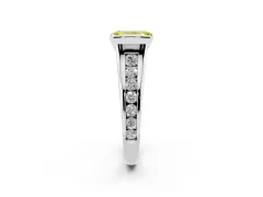 Fancy Yellow Emerald Cut Diamond Bezel-Set Solitaire Ring Set in Platinum with Channel-Set Band