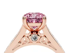Fancy Pink Cushion Cut Diamond Channel Set Solitaire Engagement Ring Set in Rose gold with Prong Setting